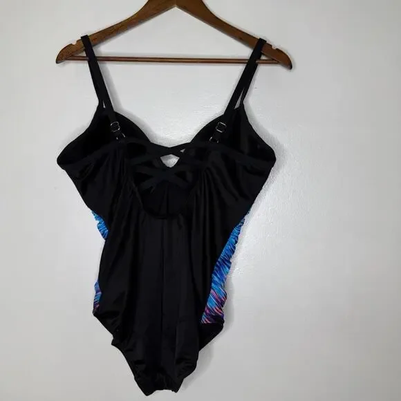 Miraclesuit Temptation Swimsuit Size 12 One Piece Tummy Control Black Ruched